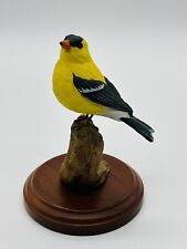 Richard LAMSON American Goldfinch On Branch Dark Oak Base Signed USA picture