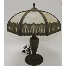 Antique Art Nouveau Bradley and Hubbard Panel glass table lamp, 22