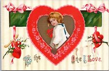 1912 Valentine Postcard- Ellen Clapsaddle- Girl within heart - Pink Ribbons picture