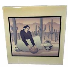 R C Gorman Vtg A.R.T. Ceramic Hanging Tile-Saguaro Navajo Scene-12x12-USA Made picture