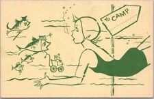 Vintage 1940s GIRL SCOUT CAMP Greetings Postcard Girl Swimming with Fish /Unused picture