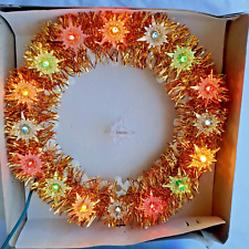 VTG Kreations Brand Howard Berger Gold 16 Light Tinsel Wreath IOB RETRO WORKING picture