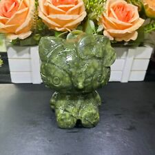 2.5LB 4.6''Natural Xiuyan Jade Hello Kitty Cat Crystal Quartz Healing Carving picture