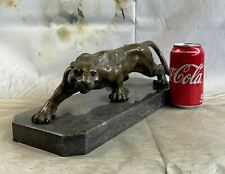 Real Bronze Metal Statue on Marble Base Female Lion Sculpture Art Deco DEAL picture
