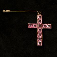 Vintage Sparkly Faceted Pink Glass Cross Goldtone Hat Pin picture