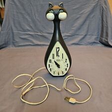 Vintage 1950s SPARTUS Here Kitty Kitty Kitty Black and White Cat Clock For Parts picture
