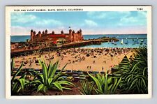 Santa Monica CA-California, Pier And Yacht Harbor, Antique, Vintage Postcard picture