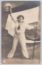 Postcard RPPC Flag Lady Girl In Sailor Uniform Vintage Antique c1907 picture