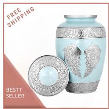 Heavenly Peace LightBlue Wings of Love Large Cremation Urn for Human Ashes & bag picture