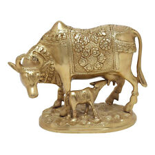 Indian Traditional Brass Nandi Cow And Calf Idol For Home & Office Decoration picture