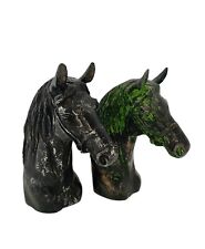 Horse Head Pair Heavy Metal Vintage Equestrian Decor picture