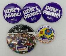 (5) Vintage Federal Express FedEx Pin Purple Button Don’t Panic Join The Crowd picture