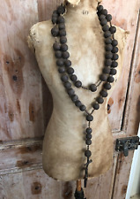 Antique French 70 Chunky Double Cross Carved Wooden Beaded LOURDES Rosary 4ft picture