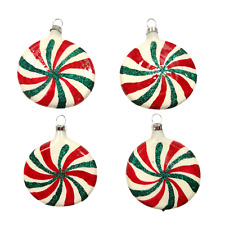 Set of 4 Glittery Striped Peppermint Candy Christmas Tree Ornaments picture