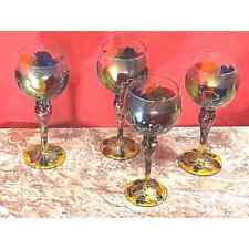  ROYAL DANUBE ROMANIAN ART GLASS   SPLATTERED GOLD ETCHED  WINE GLASS SET OF 4 picture