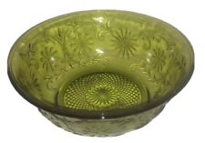 Beautiful Vintage FTD Green Glass Serving Bowl 1979 w/ Flowers picture