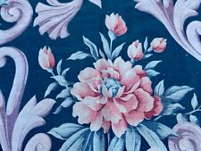 1940's Goodall Neoclassical Floral on Teal Barkcloth Era Vintage Fabric Yardage picture
