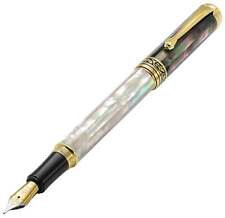 Xezo Maestro Fine Fountain Pen, Black & White Oceanic Mother of Pearl. Gold Plt. picture