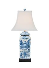 Elegant Blue and WHite Chinoiserie Square Jar Table Lamp picture