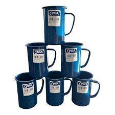 SET OF 6 - Cinsa Enamelware Blue Speckled Coffee Mugs Tea Camping - 20oz NEW picture
