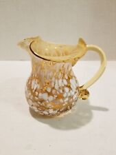 Vintage Collectable Amber Glass Small Pitcher  Vase Creamer White Spots picture