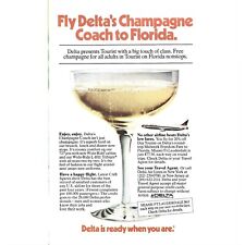 Fly Delta Champagne Coach to Florida Glass 1970s Vintage Print Ad 9 inch Miami picture