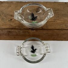Ashtrays Two Black Rooster Crowing Sport King Federal Heavy Glass MCM Vintage picture