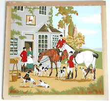 Vtg 40s Serigraph Diana Thorne Hunting Scene Riders & Dogs Colorgraphic Chicago picture