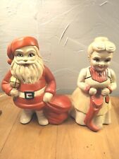 Vintage Santa and Mrs. Santa Claus 1970's Ceramic Mold Figures 10” Hand Painted  picture