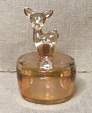 Vintage Jeanette Glass Iridescent Marigold Deer Fawn Powder Vanity Dish picture
