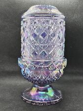 VTG QVC Fenton Iridescent Iridized Violet Purple Lavender Cut & Block Fairy Lamp picture