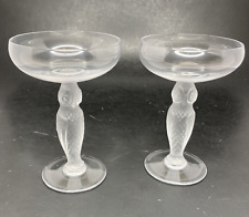 Pair Bayel Crystal France Champagne Glass Owl Stem Art Deco Barware picture