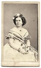 Vintage Old CDV Photo of Victorian Era Woman Wearing Grand Headdress ANNE BISHOP picture