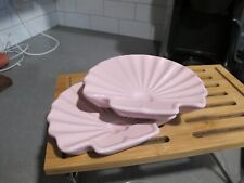 Set of 2 Vintage Ceramic Pink Shell Dishes with Heart Design and H on Back picture