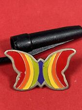 VINTAGE GOLD TONE RAINBOW BUTTERFLY HAT/LAPEL PIN picture