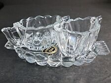 Clear Glass Sugar And Creamer Set With Under Plate Czechoslovakia picture