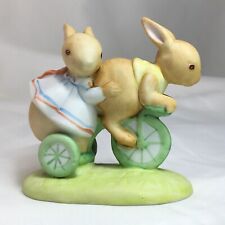3” Bunny Rabbit Friends On Bike Figurine, Tiny Talk,  Vintage Porcelain❤️ picture