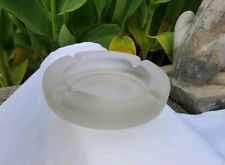 Vintage Smokers Ashtray Frosted Glass Round w/4 Cigarette Holders 4.5 inches picture
