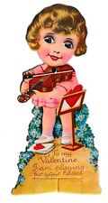 Antique Victorian Germany Mechanical Girl Playing Violin Valentine's Day Card picture