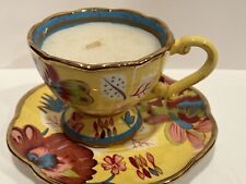 VINTAGE TRACY PORTER TEA CUP AND SAUCER HAND PAINTED YELLOW BLUE  picture
