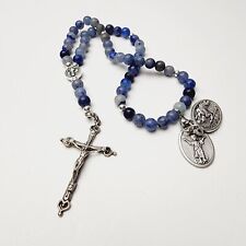 Handmade Blue Catholic Rosary With St Benedict Medal, St Christopher Child Jesus picture