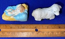 vintage CERAMIC NATIVITY Baby Jesus & Lamb Color Flat Matte Made in China picture