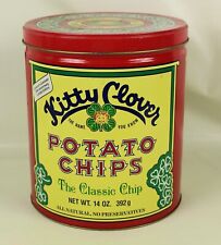 Vintage KITTY CLOVER Potato CHIP Covered STORAGE Tin CAN Made in the U.S.A. picture