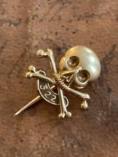 Skull and Bones Yale Fraternity Secret Society Pin, Rare 1890s, Solid 18k Gold picture