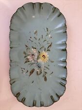 Vintage Aqua Hand Painted Tole Tray Shabby Chic Cottage Granny Core 12.5” X 7” picture