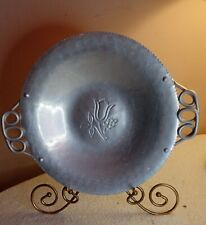 Vintage Buenilum Hand Wrought Hammed Aluminum 2 Handled Dish w/Carved Rose picture