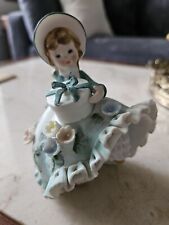 Vintage Lefton BLOOMER GIRL Figurine Bisque Hatbox Present , Beautiful Condition picture