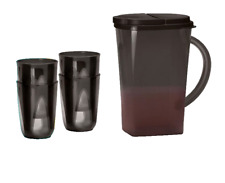 Tupperware Clear Impressions Gallon Pitcher and FOUR 16 oz Tumbler Set Black NEW picture