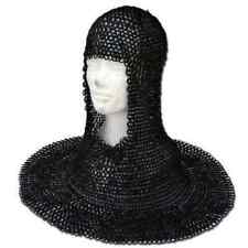 MS Butted Hood Blackened Butted chainmail Round Neck Chain Mail Coif Medieval.. picture