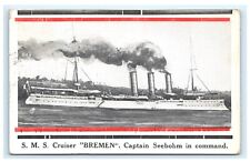 S.M.S. Cruiser Bremen Captain Seebohm in Command 1912 Postcard D14 picture